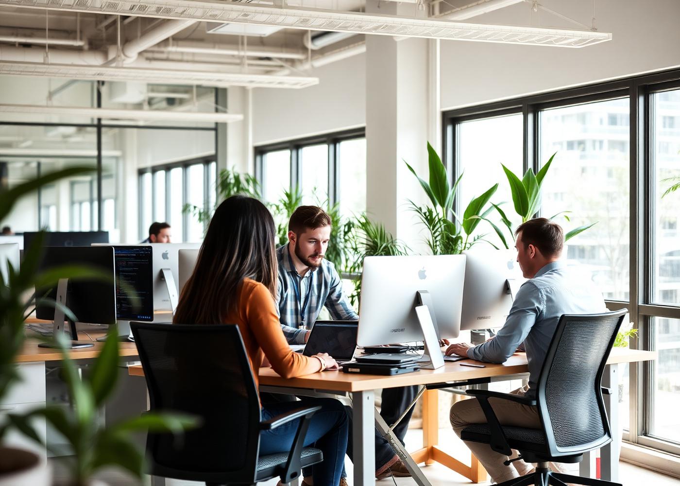 Our team collaborating in a modern office